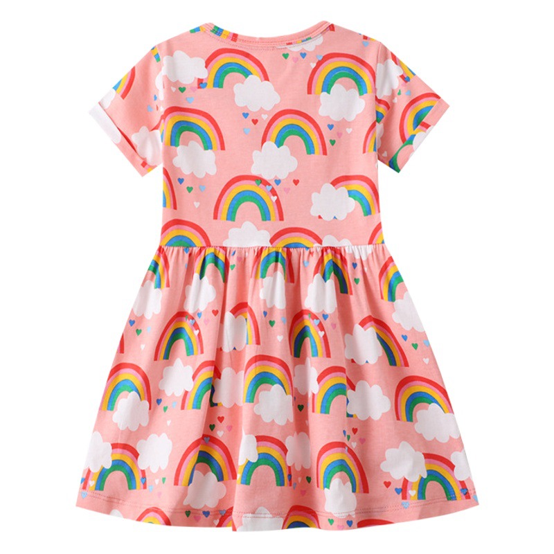 2025 Summer New Girls Fashion Rainbow Cloud Pattern Children's Knitted Girls Dress Wholesale
