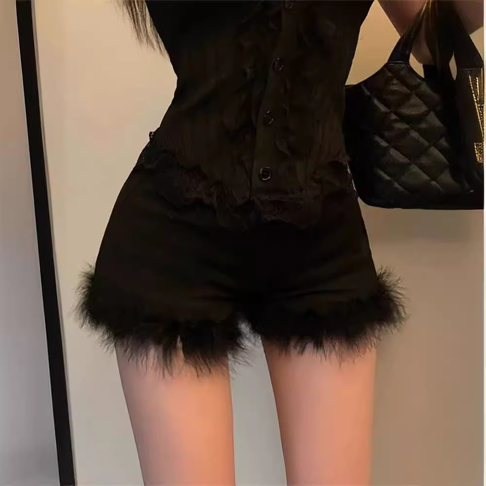 Casual Pants Women's French High-end Sense Solid Color Mao Mao Stitching Design Sense Pants Autumn New High Waist Hip Shorts