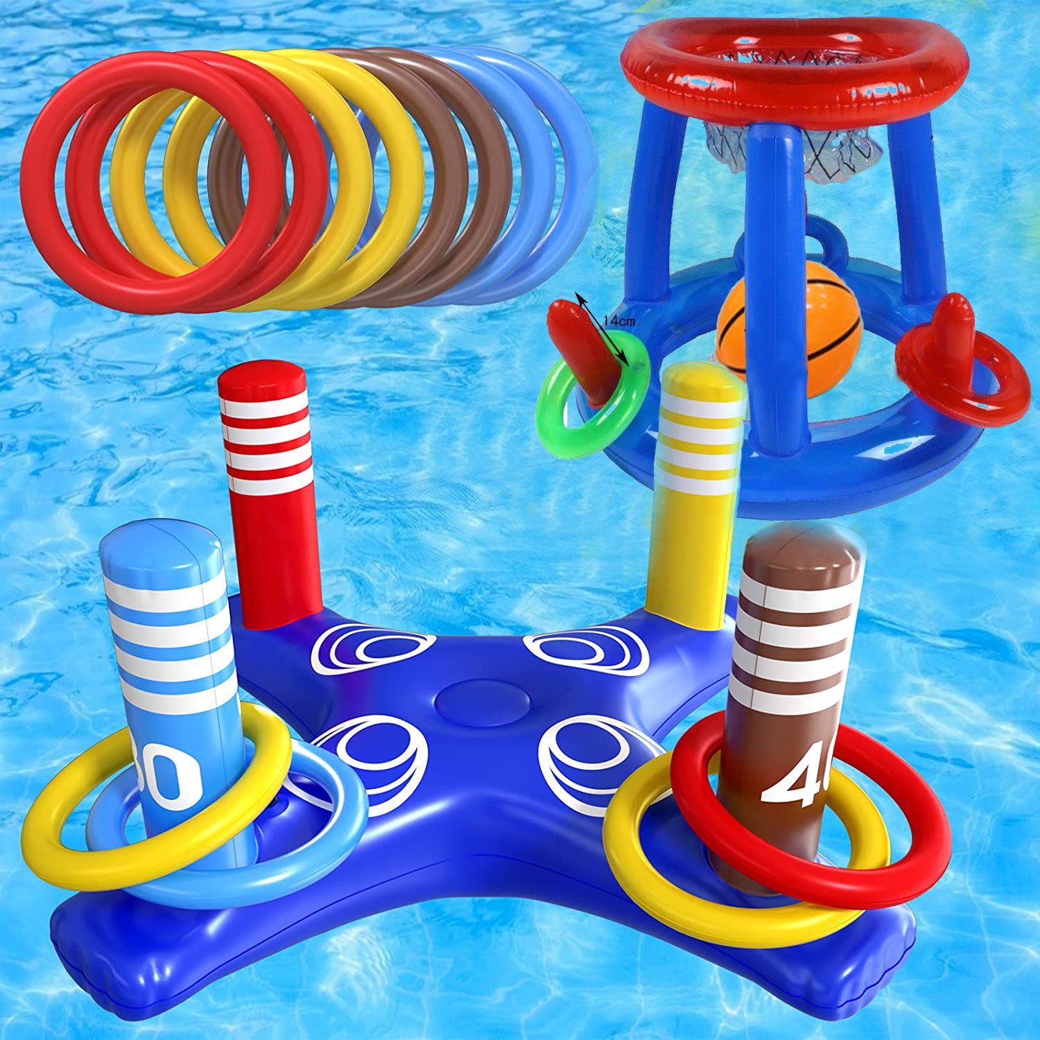 Cross-border Spot Water Inflatable Basketball Rack Rings Swimming Pool Interactive Shooting Toys Outdoor Inflatable Water Play Toys