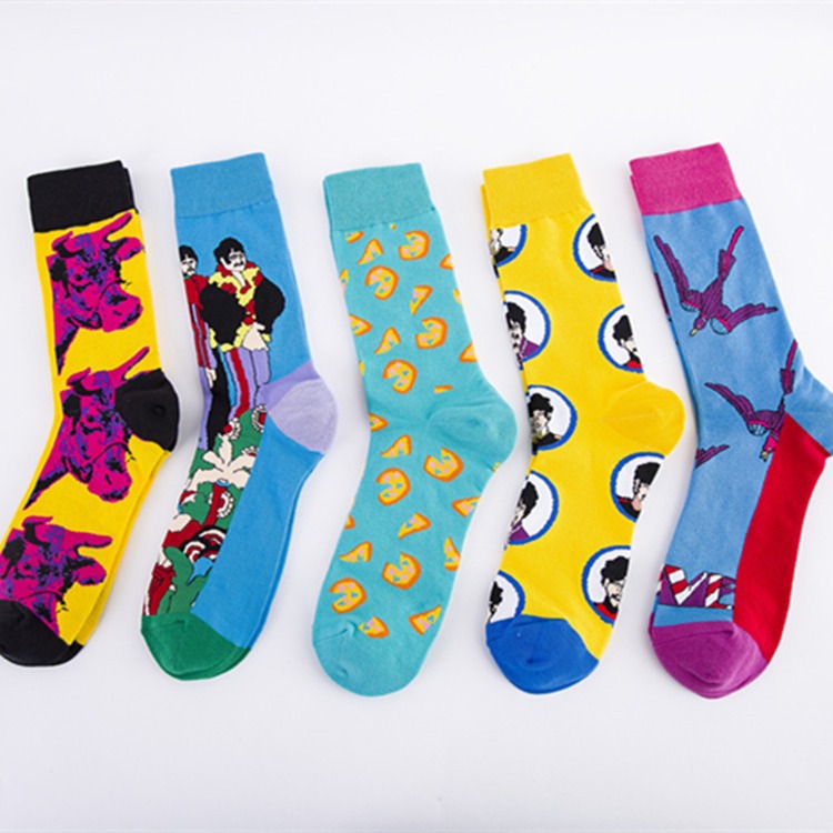 Spot new cross-border fashion color European and American couples casual large size socks portrait illustration socks wholesale