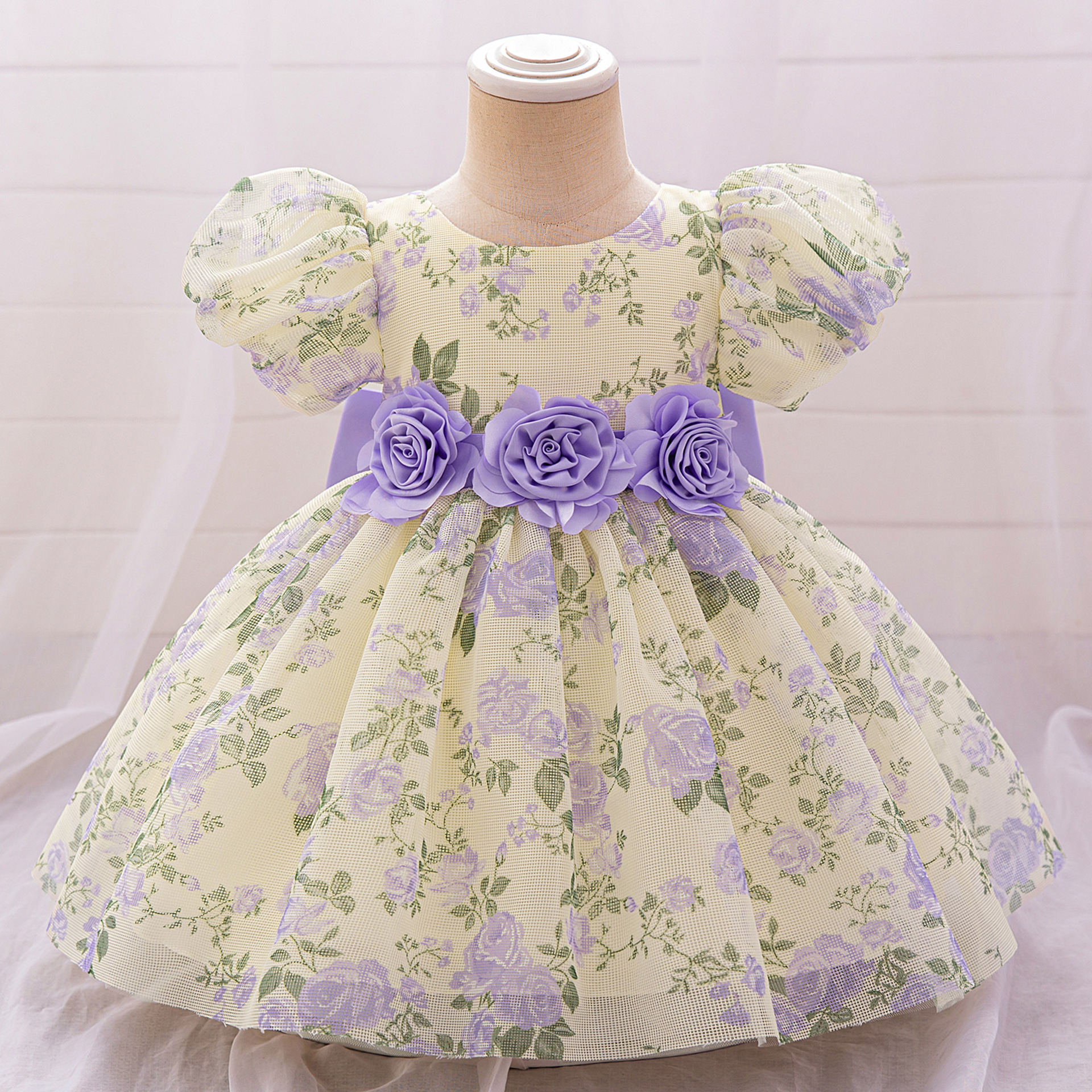 Picture of 2025 Cross-Border New Girls Princess Dress Summer Little Girl Dress Puff Sleeve Floral Children's Dress Tutu Skirt