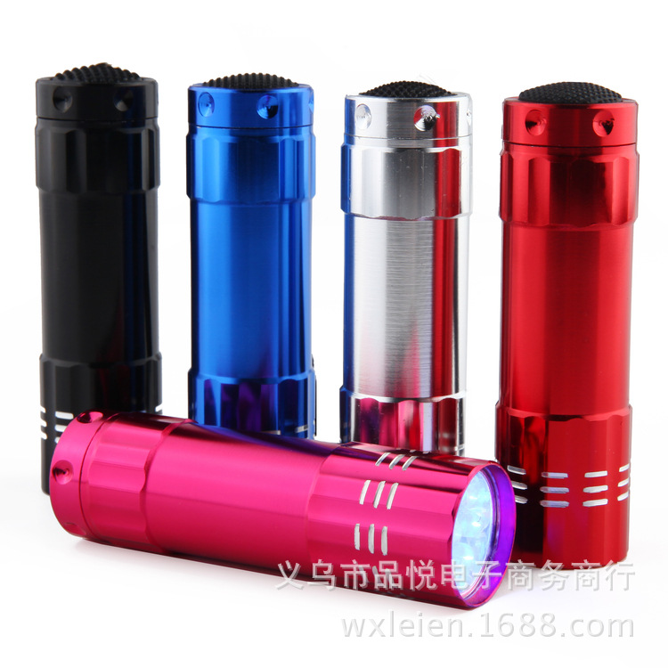 Purple Light Currency Detector Lamp 9Led Flashlight Portable Aluminum Alloy Uv Ultraviolet 395Nm Inspection Fluorescent Currency Detector Flashlight