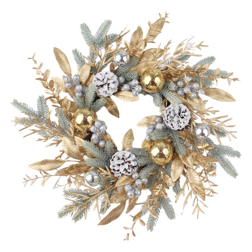 Cross-border Nordic New Christmas Snow Golden Door Hanging Christmas Wreath Rattan Door Hanging Set Christmas Decorations