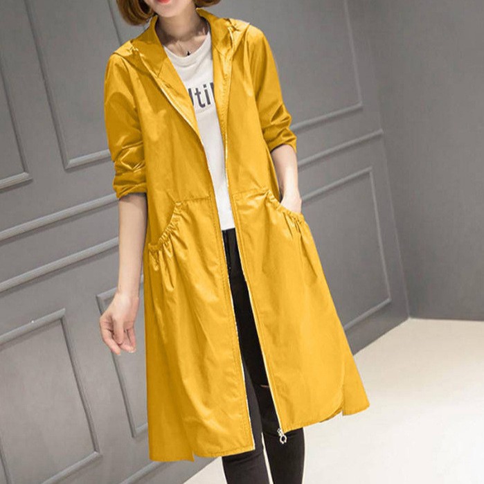 Picture of 2024 New Autum Hooded Mid-Length Over-The-Knee Thin Spring Women's Windbreaker Jacket Loose Large Size Outerwear
