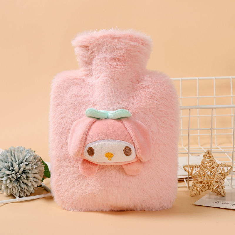 Picture of Rabbit Fur Hand Warmer Bag Filled with Water Hot Water Bottle Cartoon Plush Hand Warmer Hand Warmer Removable and Washable Hot Water Bag Thickeneded Explosion-Proof