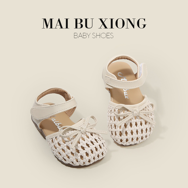 Maibu Bear Girls Sandals Baby Toddler Shoes Summer New Children's Shoes Woven Baby Princess Shoes Korean Style