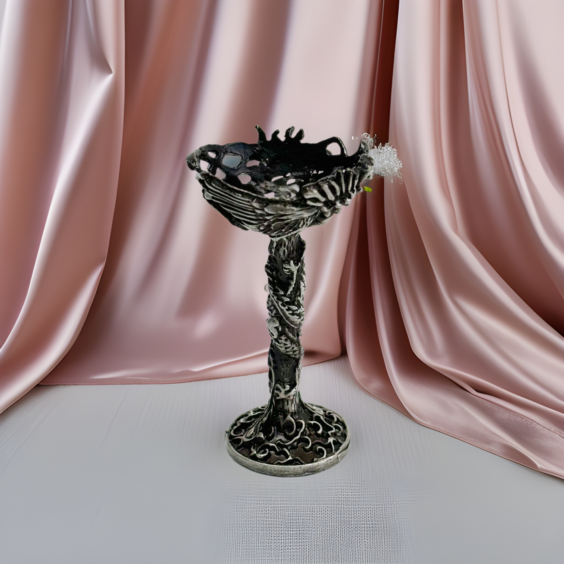 Crystal Ball Crafts Base Ball Holder Egg Carving Holder Metal Dragon and Phoenix Auspicious Retro Old Retro Style Collection