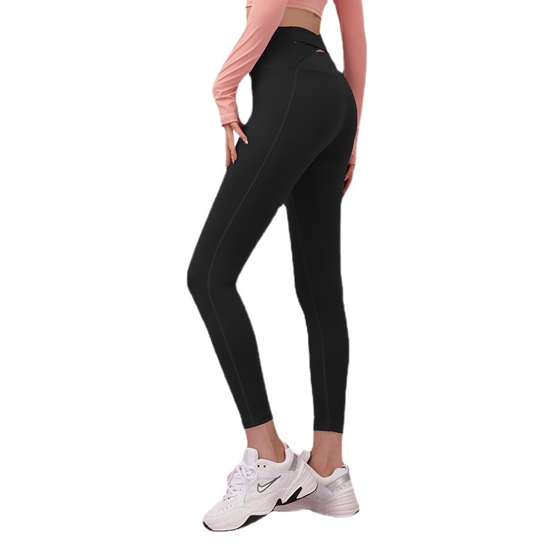Juyitang Naked Sense No-cut Yoga Pants Back Cross Peach Hip High Waist Hip Slim Fitness Sports Pants for Women