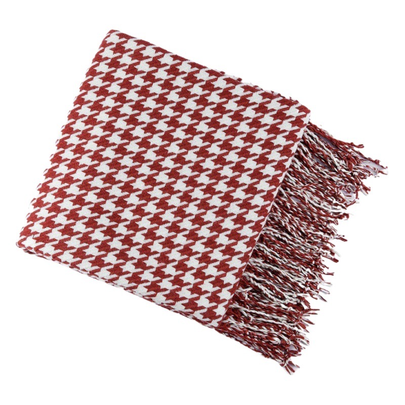 ins Sofa Blanket Cover Blanket Houndstooth Tassel Wool Blanket Summer Thin Blanket Air-conditioning Blanket Bay Window Blanket Nap Blanket