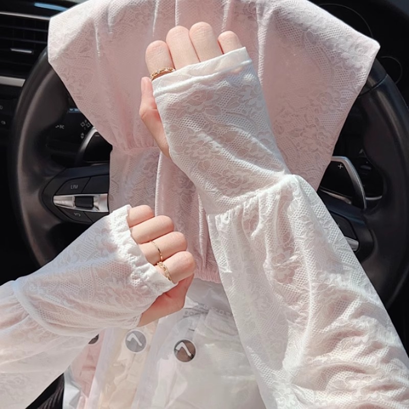 Summer Lace Gentle Fairy Style Sun Protection Ice Sleeves Thin Driving Outdoor Sun Protection Loose Sleeves Women's Ice Silk Sleeves