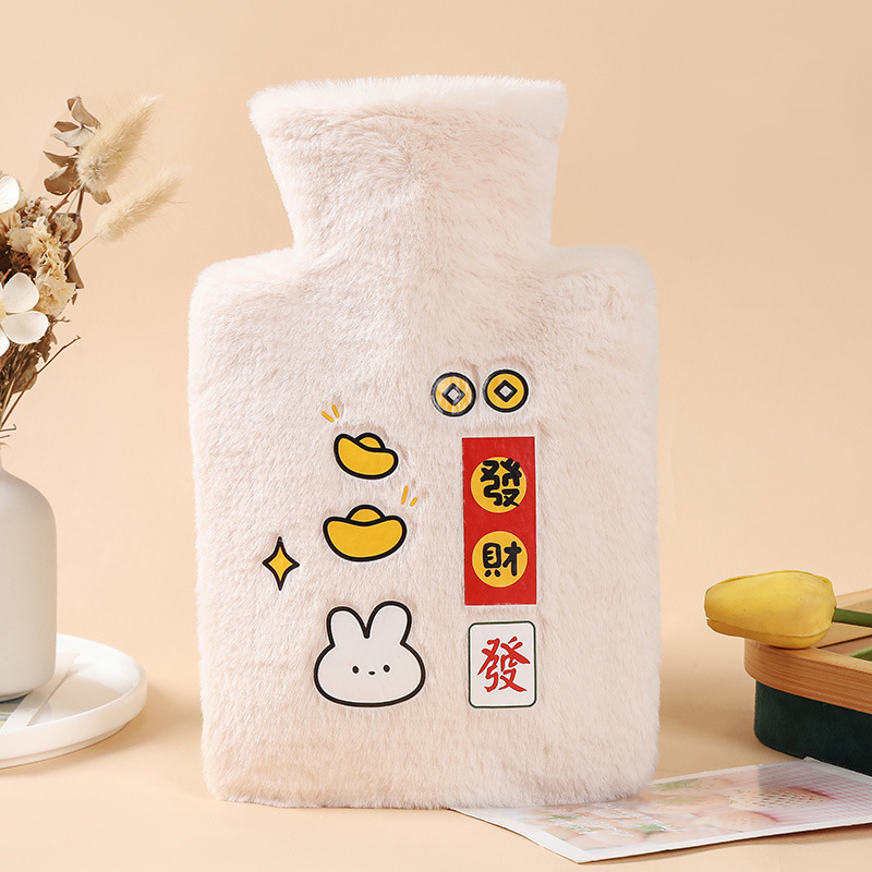 Picture of Rabbit Fur Hand Warmer Bag Filled with Water Hot Water Bottle Cartoon Plush Hand Warmer Hand Warmer Removable and Washable Hot Water Bag Thickeneded Explosion-Proof