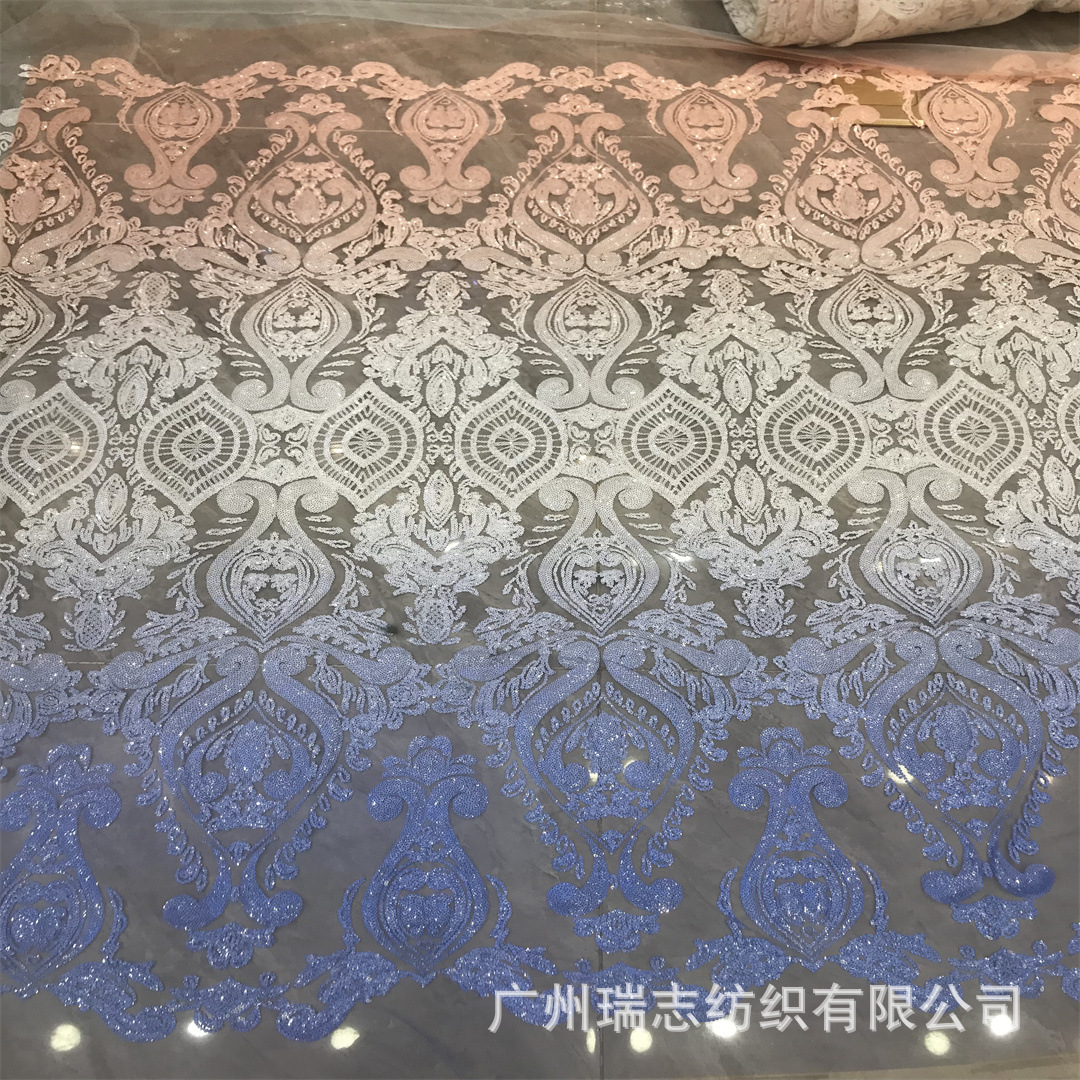 New Gradient Multicolor Positioning Flower Sequin Embroidered Lace Fabric African Wedding Dress Fashion Fabric sequins