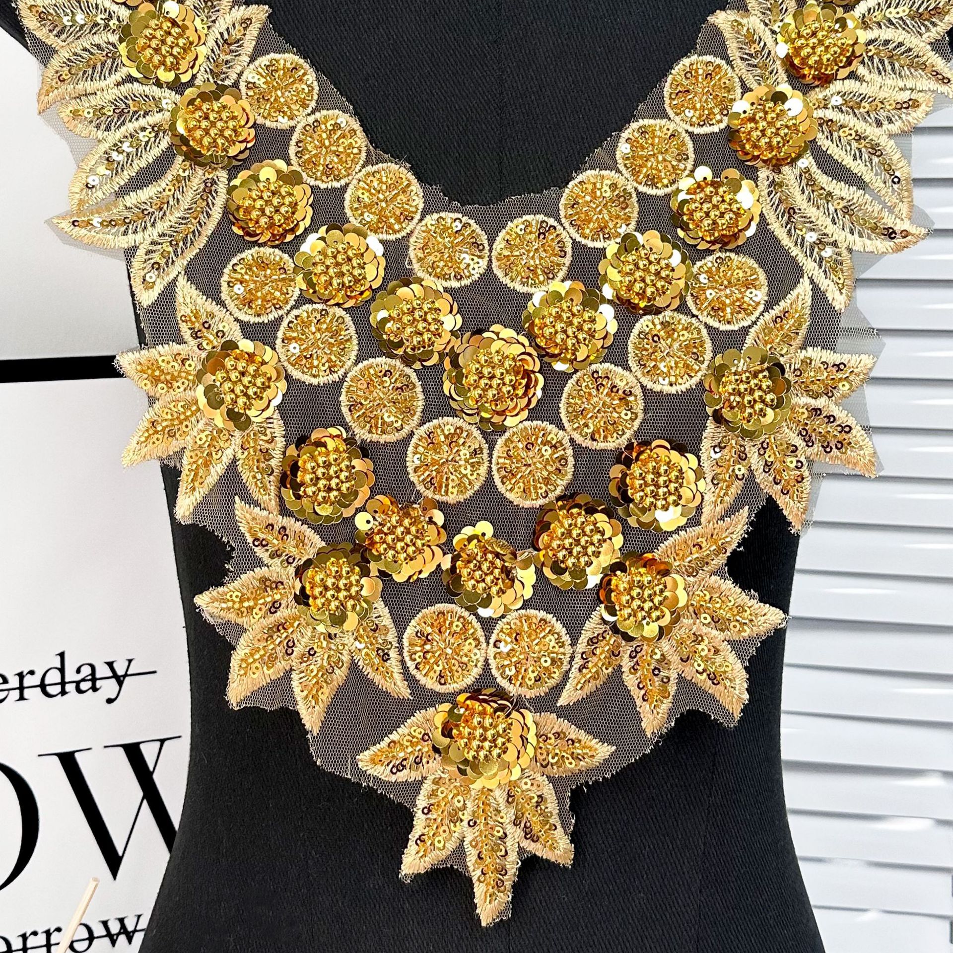 Picture of Organza Heavy Industry Embroidered Beads Sequins Placket Front Collar New Wedding Dress DIY Jewelry Accessories Factory Outlet