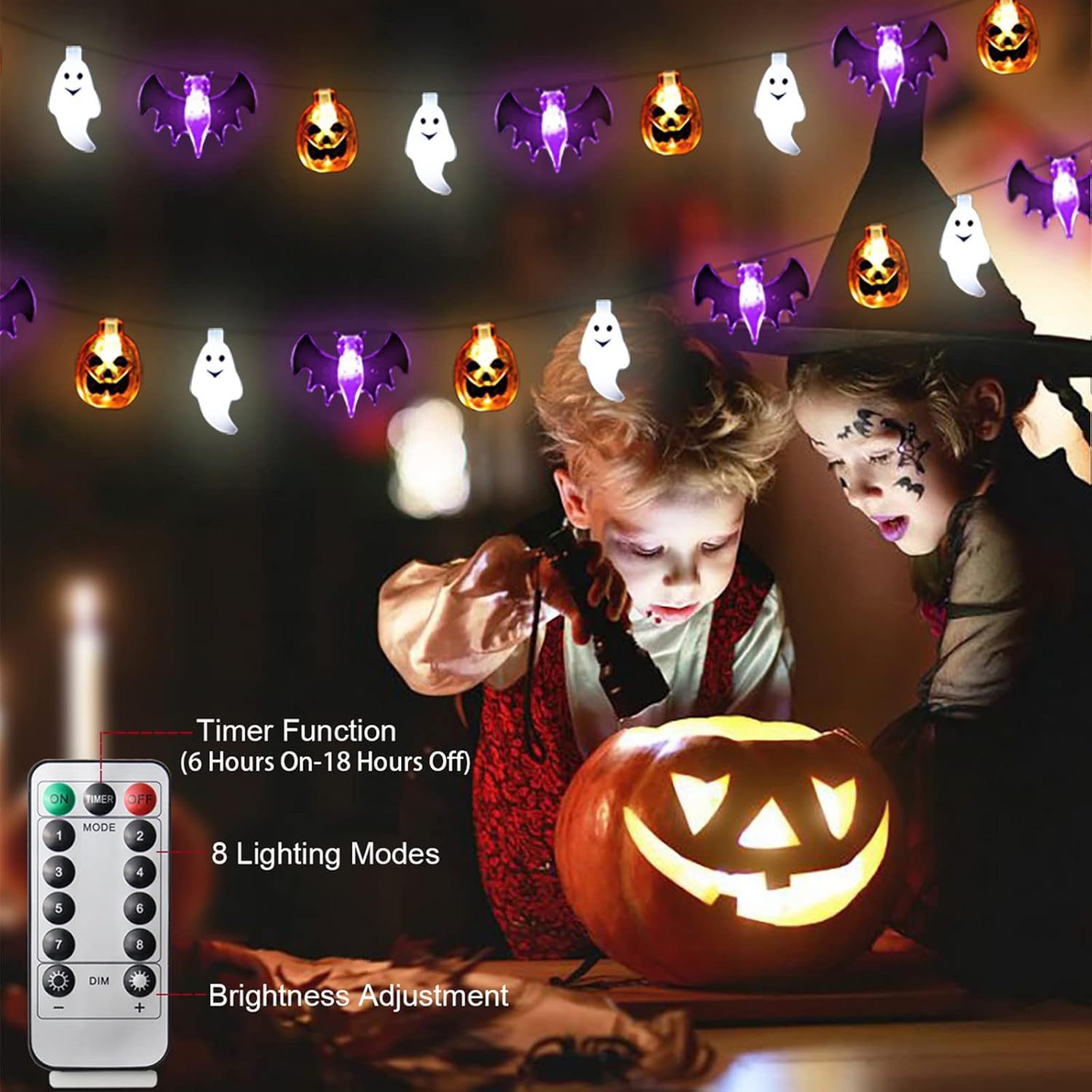 Cross-Border Halloween Light String Small Pumpkin Ghost Bat Light String Outdoor Led Halloween Holiday Lights Party Decorative Lights