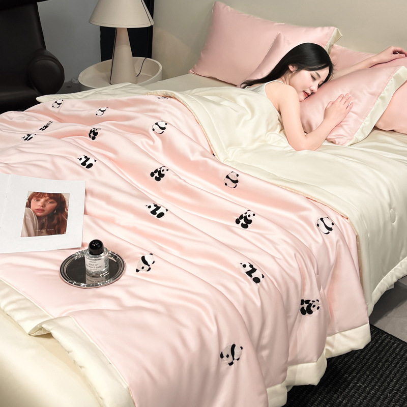 Picture of Summer Ins Washable Ice Silk Summer Quilt Four-piece Set Machine Washable Air-conditioning Quilt Summer Cool Quilt Single Double Thin Quilt Core
