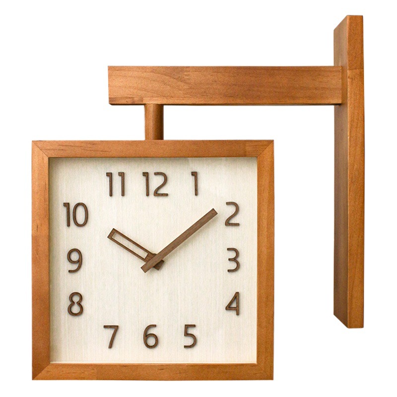 Watch Solid Wood Double-sided Wall Clock Mute Living Room Household Simple Modern Japanese-style Clock Wall-mounted Corner Two-sided Clock