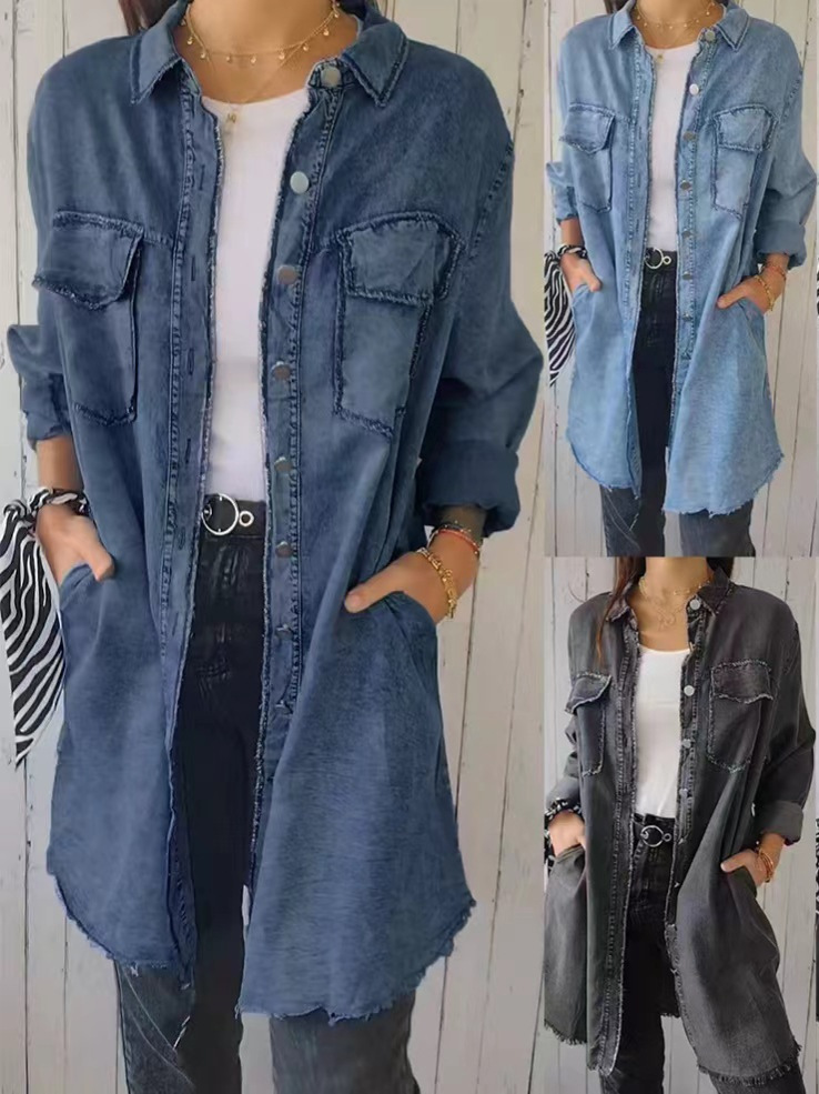 European and American Fashion New Women's Wash Water Denim dress Wash Water Craft Long Shirt Amazon Casual Jacket