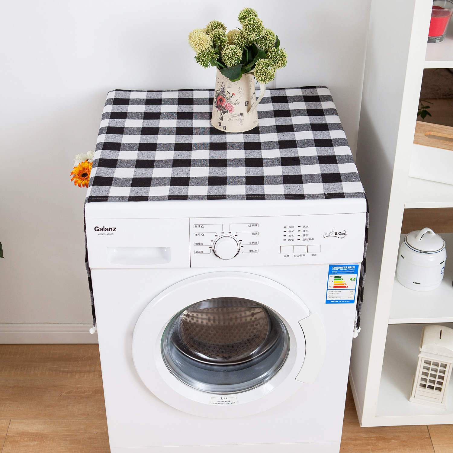 Picture of Yiman Qiyun Plaid Modern Simple Refrigerator Cover Dustproof Sunscreen Drum Washing Machine Cover Cloth Bedside Table Cover Towel