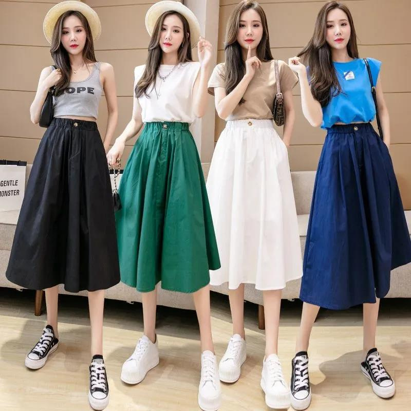 Summer Fashion Workwear Skirt Women's Mid-length Umbrella Skirt High Waist Slimming Small All-match A- line Large Swing Skirt