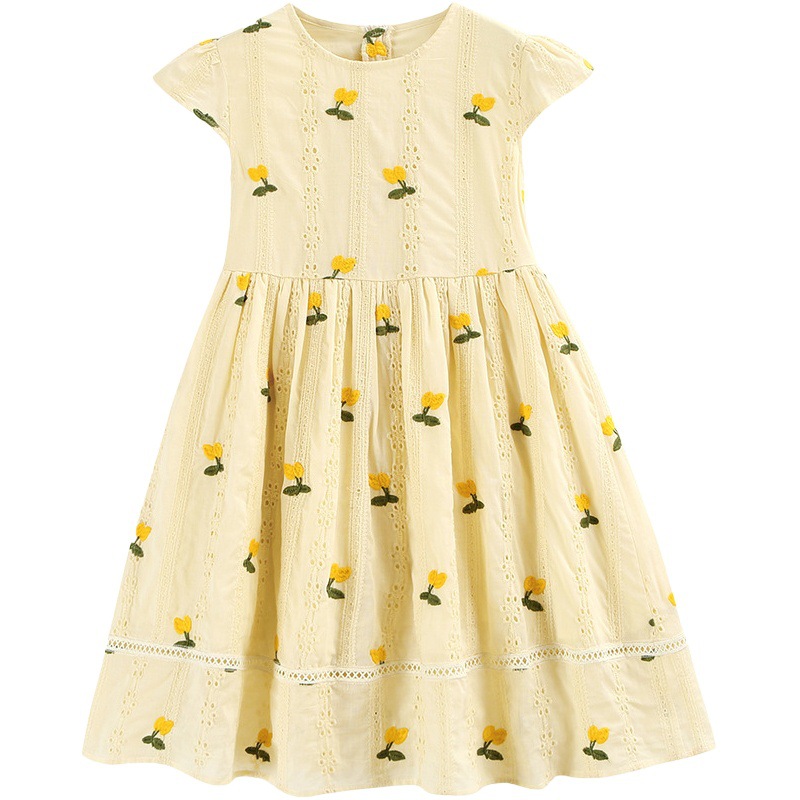 Wholesale summer children's clothing New embroidered princess skirt children's western style flying sleeve skirt large children's girls dress