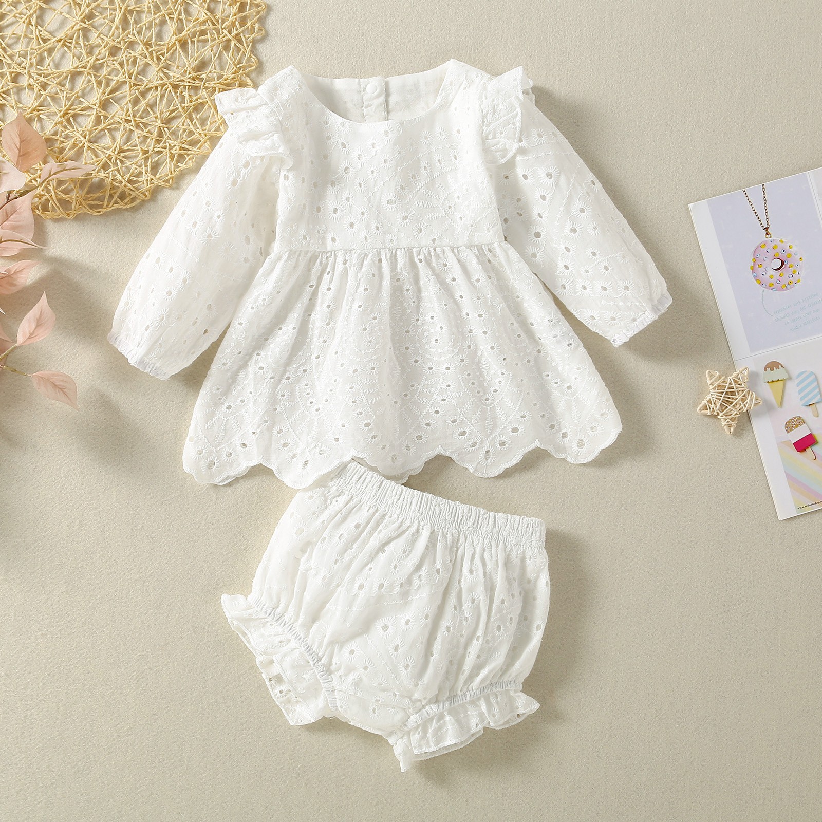 Picture of 2025 Summer Baby Children's New Fashion Breathable dress Skirt Hollow Out Skirt Simple Shorts suit