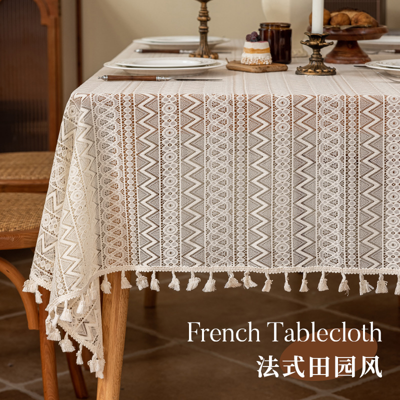 Cross-border lace tablecloth atmosphere high sense dust-proof dining tablecloth embroidered tassel wedding tea table cloth wholesale