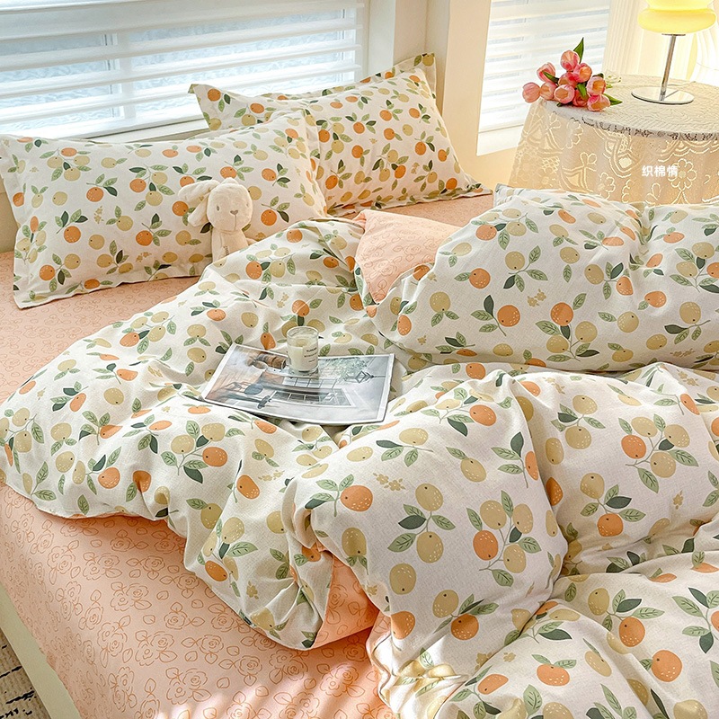 Picture of Class A Maternal and Infant Grade Four-Piece Set Small Fresh Thickened Sanding Quilt Cover Washed Cotton Bed Sheet Quilt Cover Dormitory Three-Piece Set ins