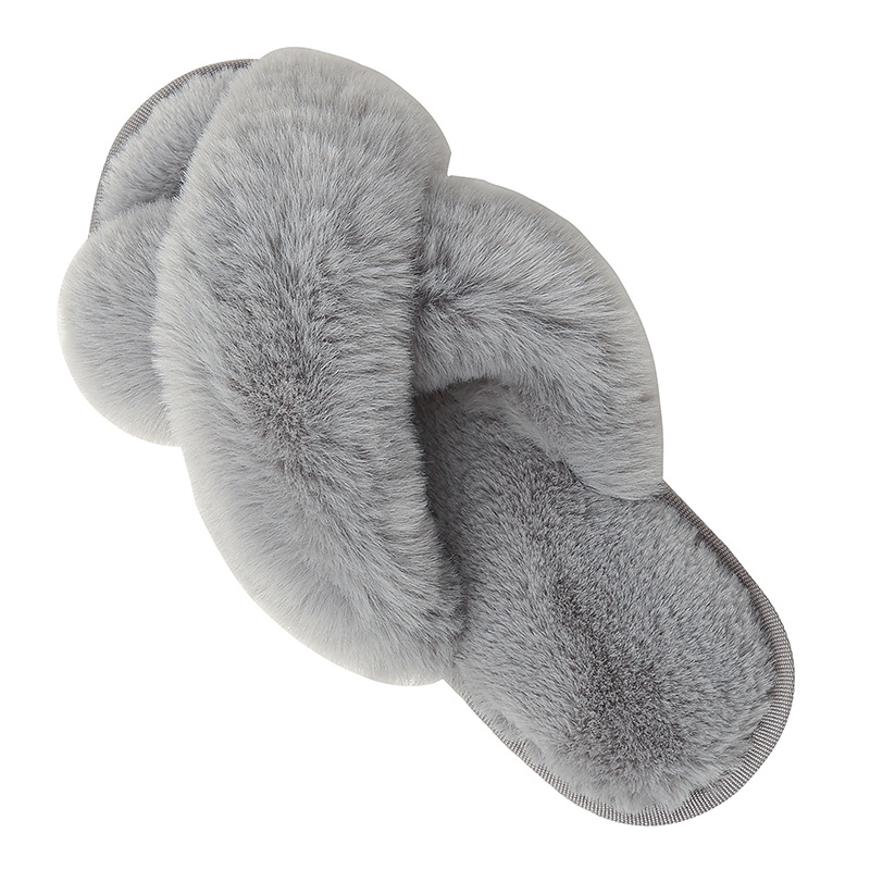 Picture of Amazon Slippers Winter Plush Cross-Strap Cotton Indoor Warm Plus Large Fur Slippers Women's High and Low Imitation Rabbit Fur