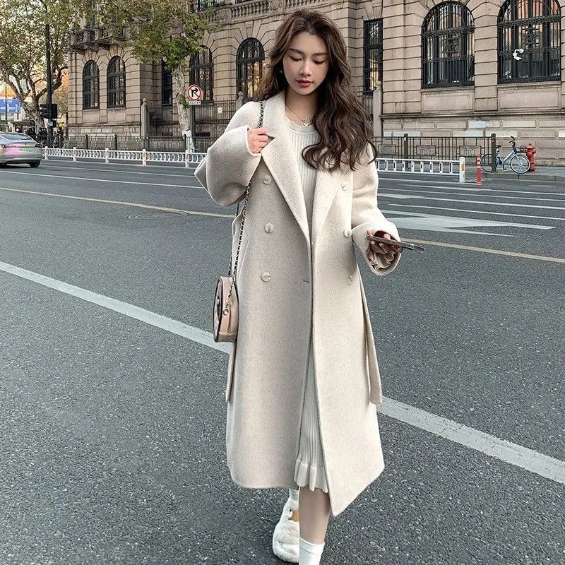 Picture of High-end Woolen Coat Women's Maillard Fashion New Double-breasted Design Autumn and Winter Woolen Coat Mid-length