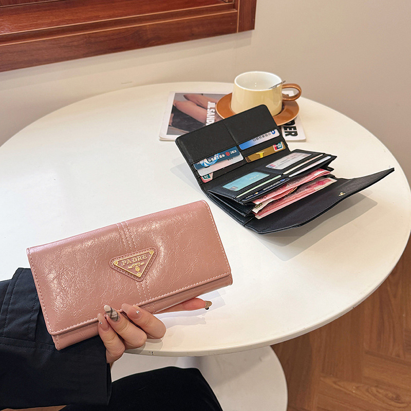 Cross-border wholesale triangular gold fashion solid color new long women's autumn and winter all-match high-end clutch bag