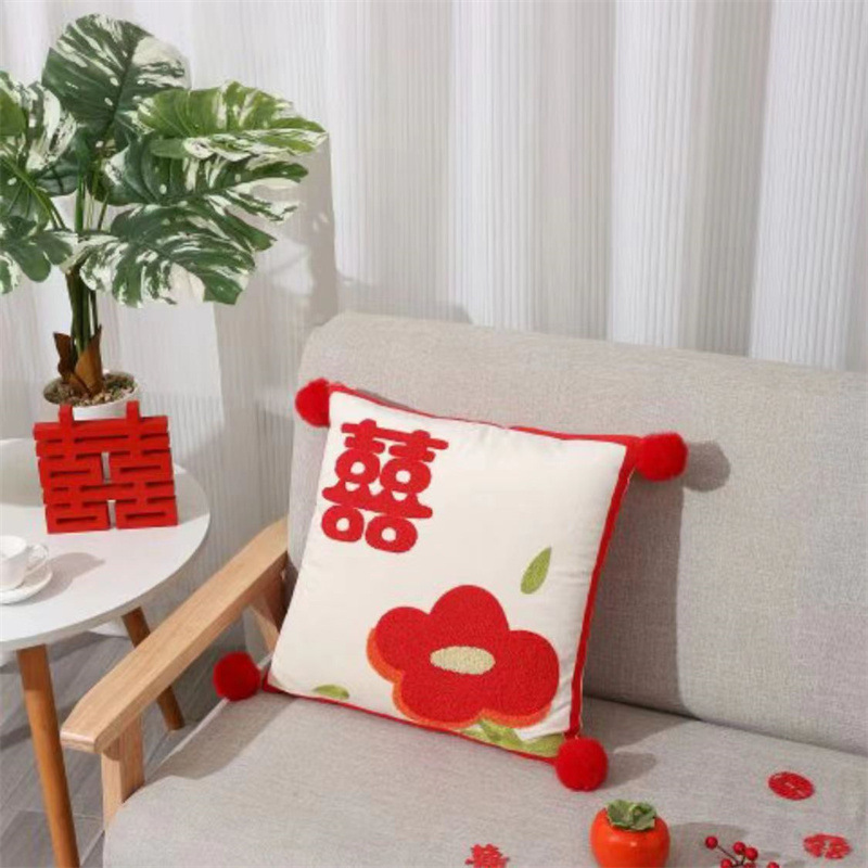 Picture of Wedding pillow a pair of festive red pressing bed pillow living room sofa wedding wedding pillow wedding wedding room decoration