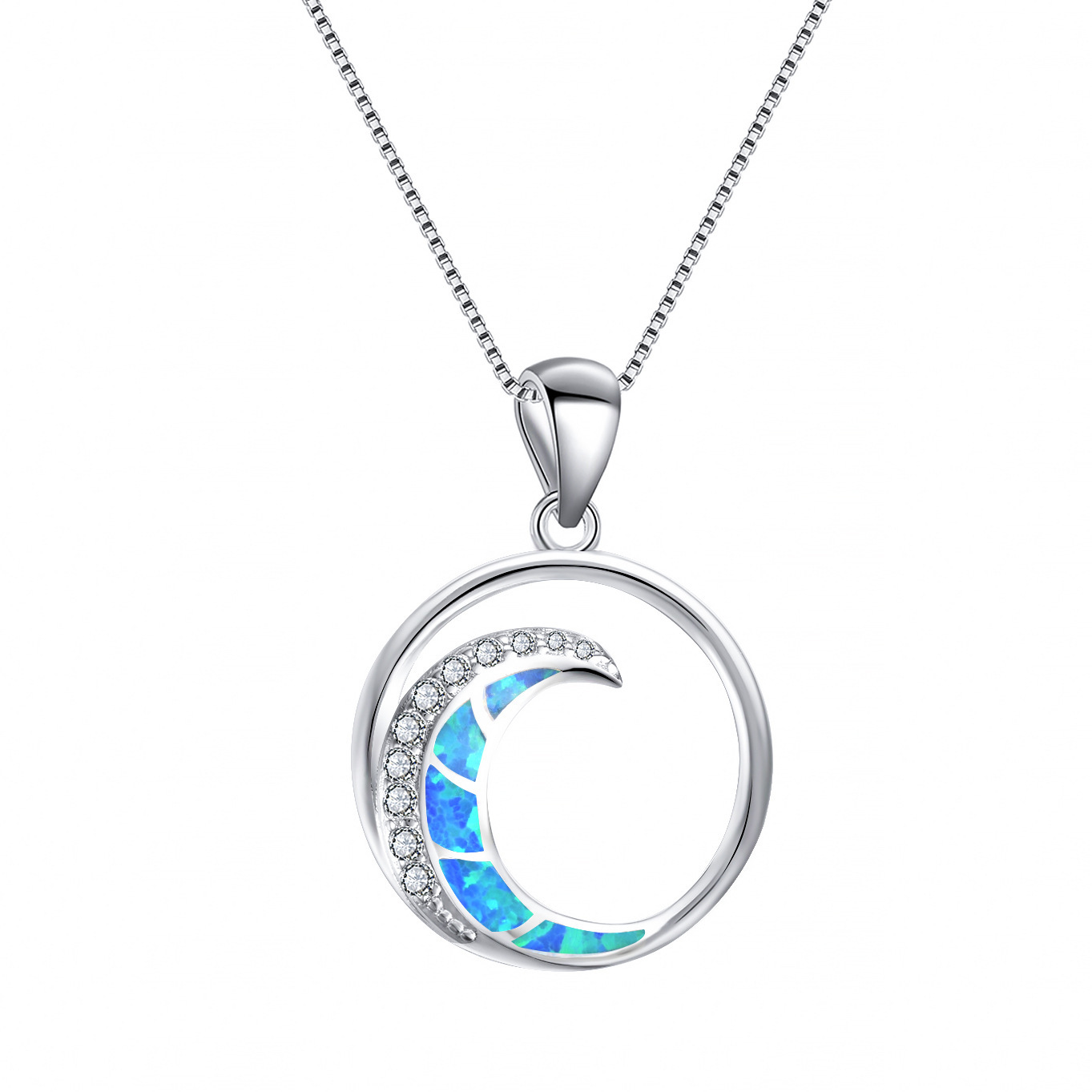 Picture of Cross-border Amazon inss925 Aobao White Diamond Moon-shaped Glossy Circle Pendant Necklace Simple Jewelry