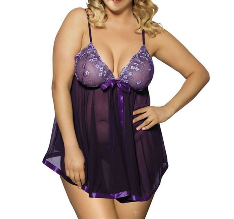Picture of European and American Export Sexy Lingerie Lace Sexy Pajamas Women's Temptation Summer Transparent Mesh Suspender Nightgown Large Size