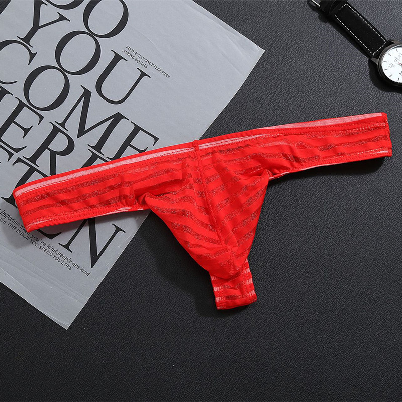 Picture of Men's Mesh Striped Thong Transparent Men's T-pants Low Waist Sexy Thin Mesh Pocket Underpants for Young Men