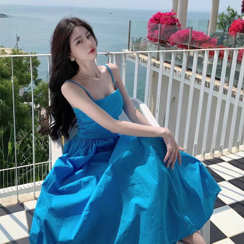 Yunnan Dali Travel Wear dress Women's Sanya Vacation Photo Beach Dress Hainan French Sling Long Dress Fairy