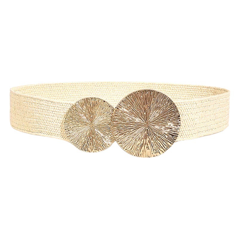 Summer new women's belt with long skirt dress belt skirt Golden woven cotton and linen metal buckle waist seal