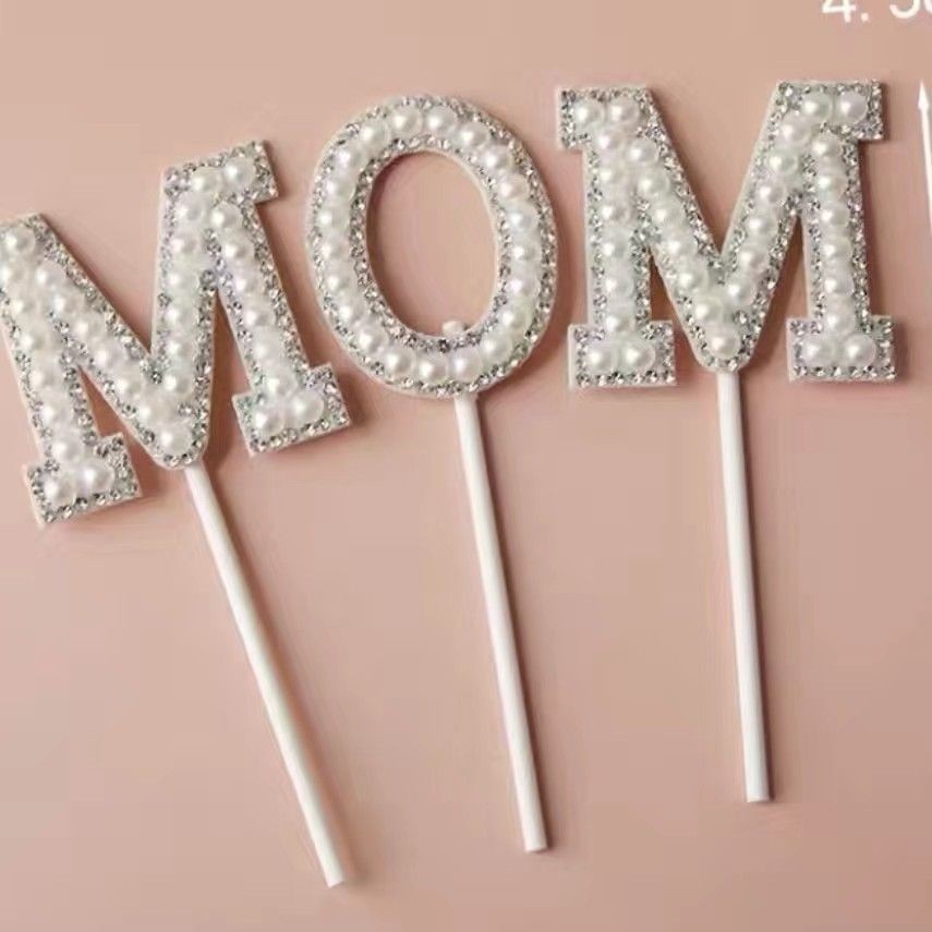 Picture of Silver Pearl MOM cake decoration card insertion Mother's Day birthday cake plug-in baking plug-in new