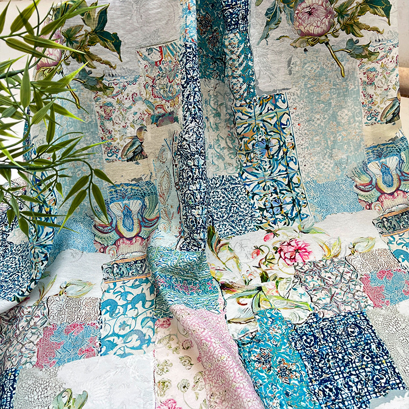 Colorful flowers, new Chinese style digital printed fabric, brocade cotton fabric, cheongsam dress, top, Hanfu fabric
