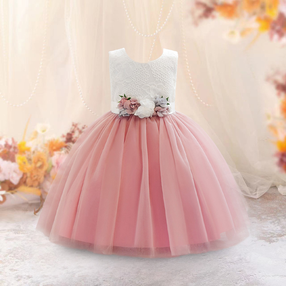 Girl's Dress Princess Dress Flower Stitching Mesh Puffy Dress Little Girl's Birthday dress June 1 Performance