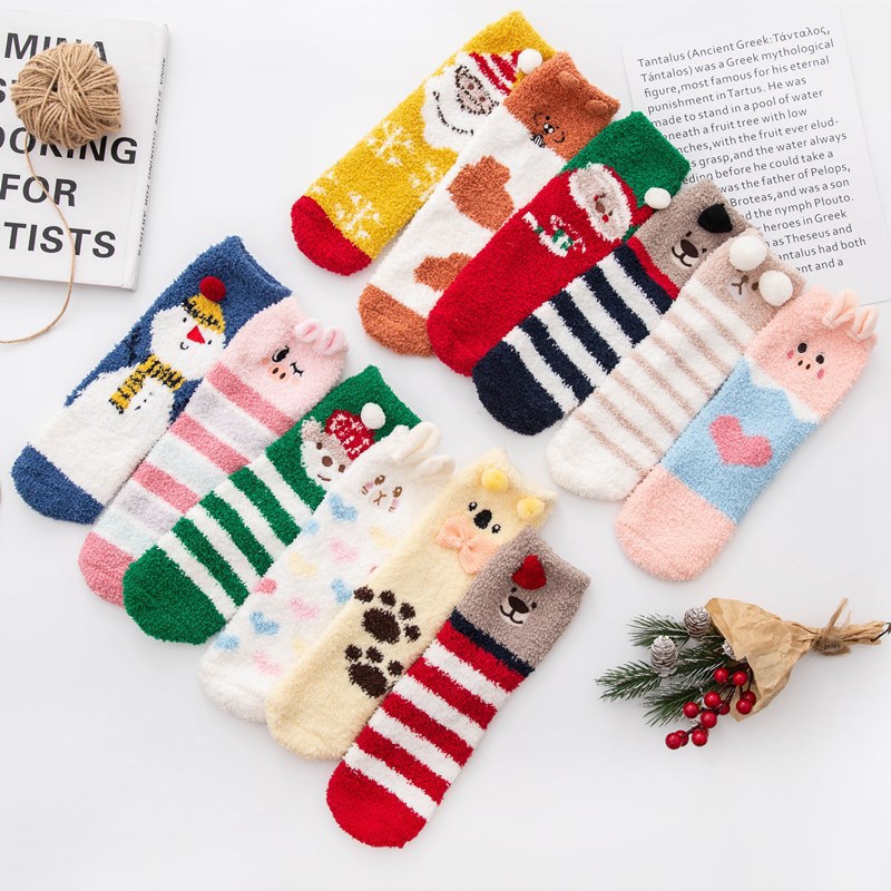 Picture of Japanese Style Three-Dimensional Cartoon Floor Socks Sleep Socks Coral Fleece Socks Women's Winter Towel Socks Thickened Warm Plush
