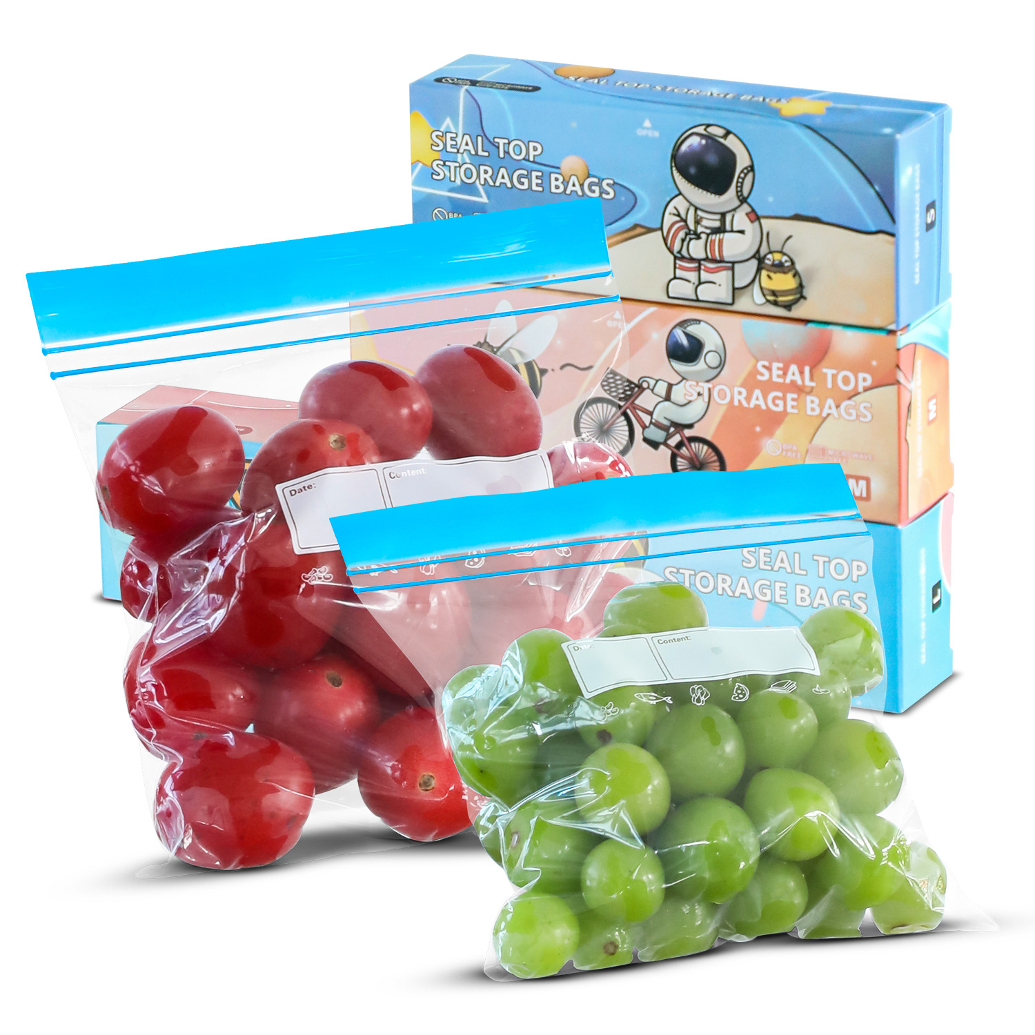 Amazon Food Preservation Bag Household Double Rib Sealed Food Grade Sealed Bag Food Self-Sealing Pe Refrigerator Freezer Bag