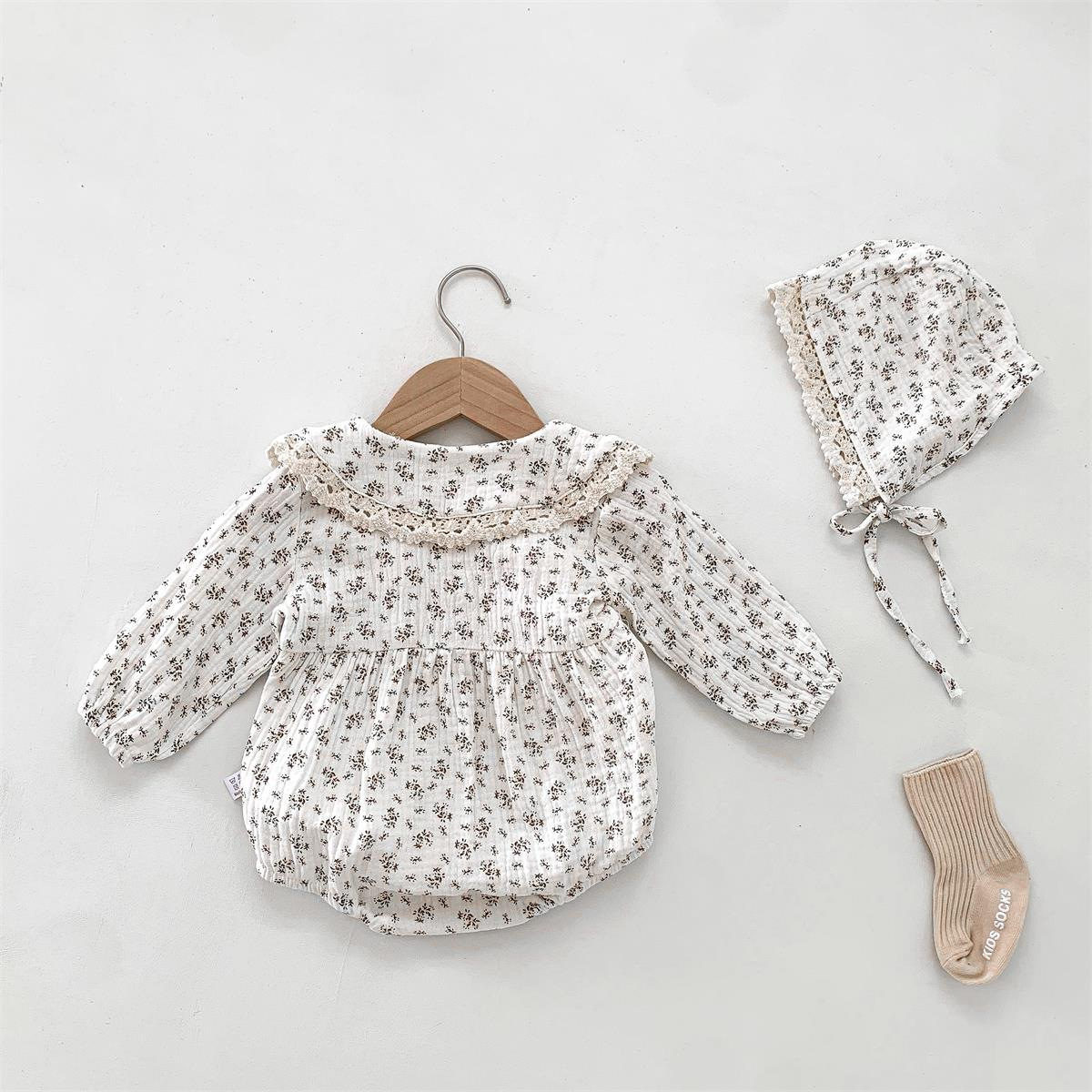 Picture of Baby Girl Spring & Fall Floral Long-Sleeved Fart Clothes Baby Fashionable Lace Edge Doll Collar Triangle Harem Outing Clothes