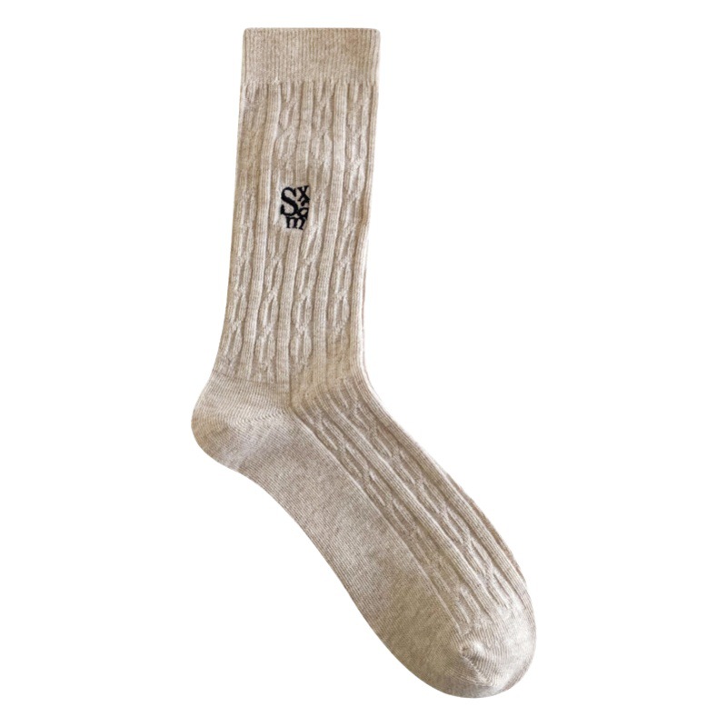 Suxinaimin Women's Socks for Autumn and Winter, Sweat-Absorbent, Ins-Style, Melad Twist Letter Mid-Calf Cotton Socks, Zhuji Slouch Socks