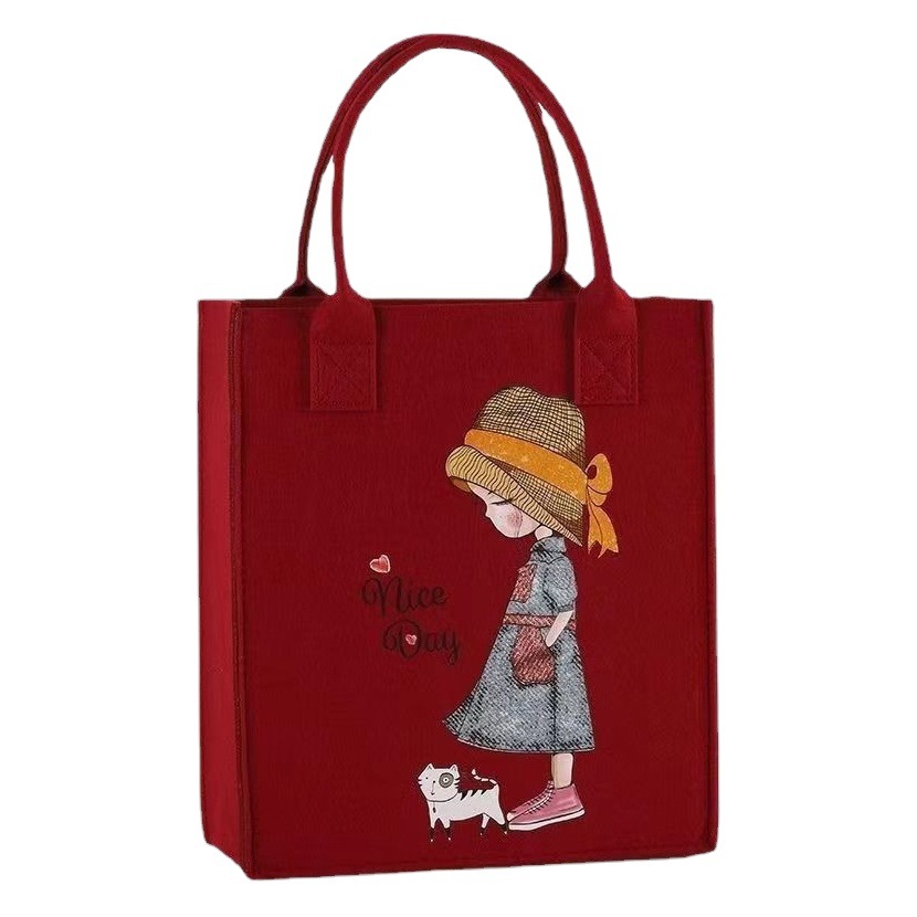 New simple design creative cartoon felt handbag printed logo line beautiful 2mm thick gift bag