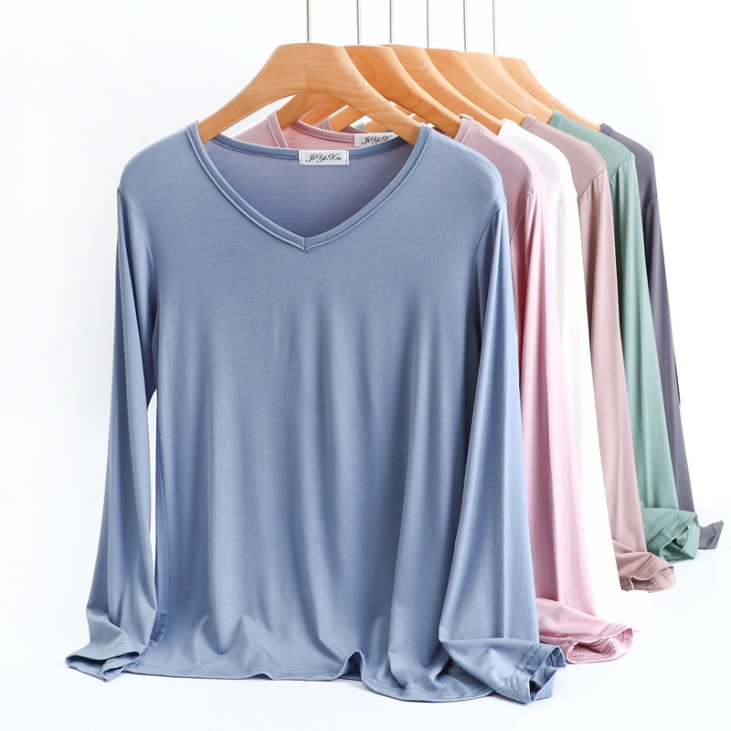 New V-neck modal bottoming shirt Women's inner long-sleeved T-shirt thin autumn clothes spring and autumn slim fit plus size top