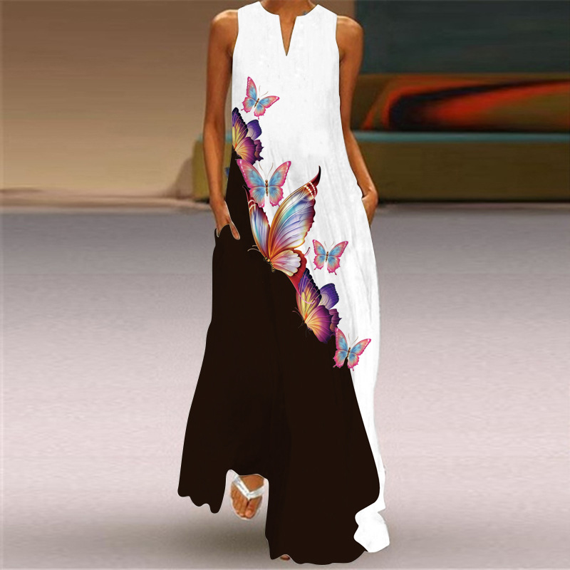 Cross-border Women's Clothing Amazon ebay2024 New European and American Spring and Summer Fashion Printed Sexy Pocket Long Dress dress