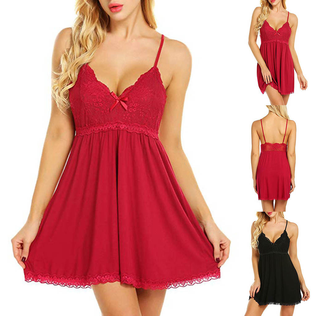 Amazon European and American lace sexy lingerie women's see-through pajamas nightdress fat plus size suspender dress suit