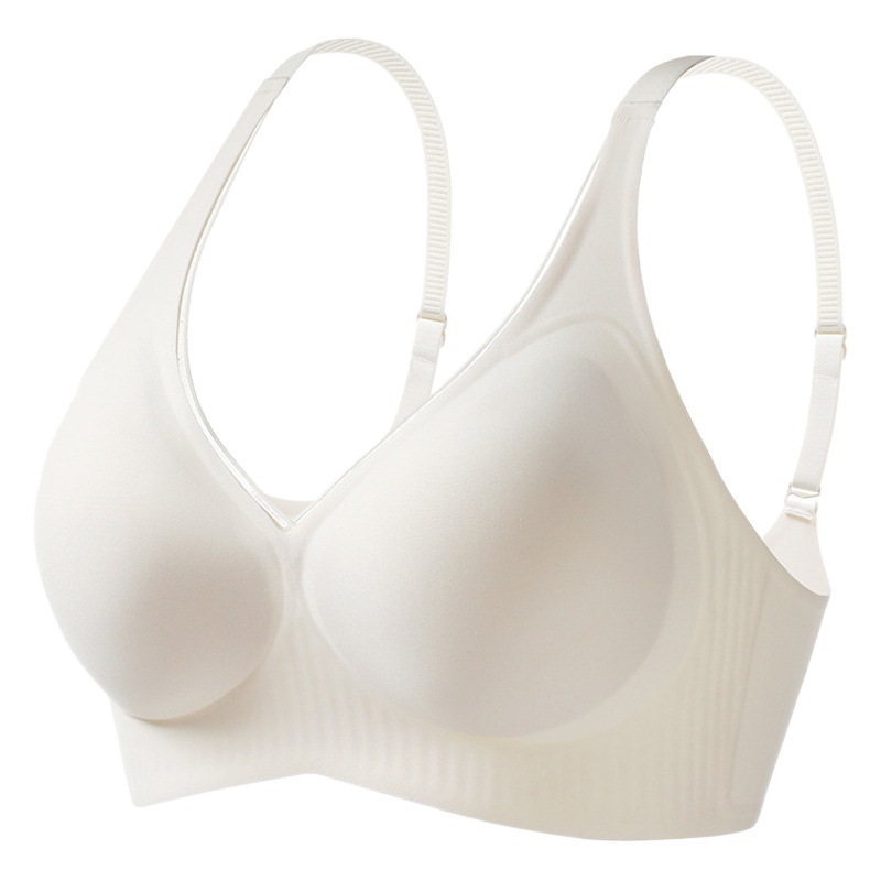 Soft Support Jelly Strip Fixed Cup Large Chest Small Landing plus size No Steel Ring Bra Non-Traceless Underwear Thin Bra