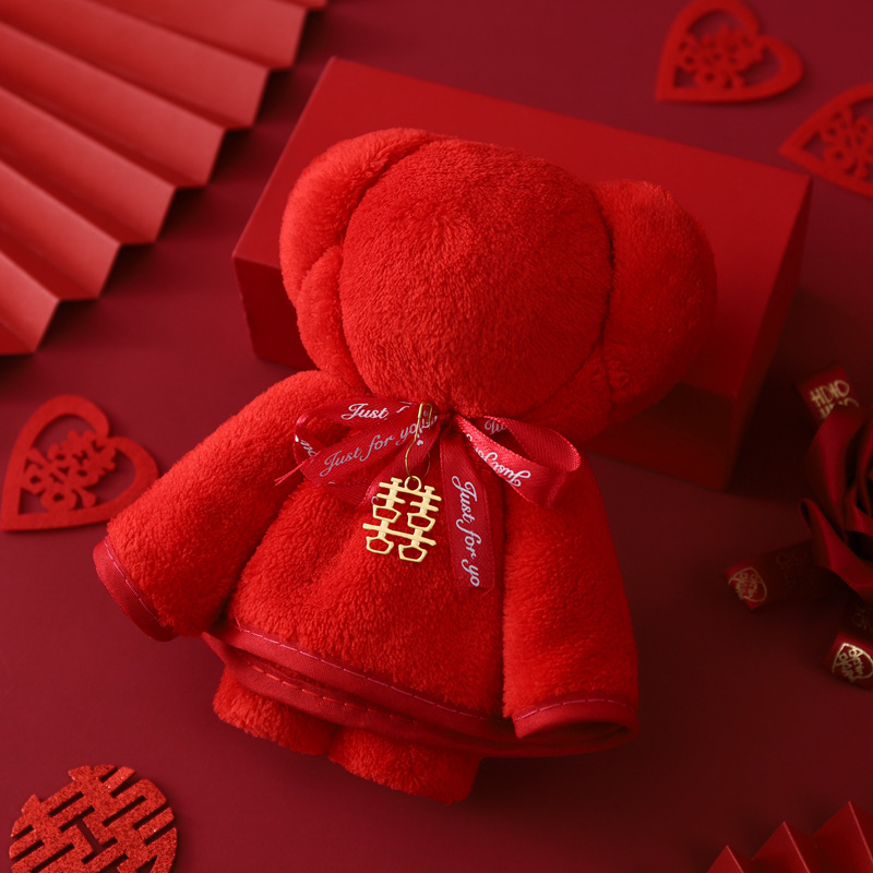 Picture of Coral Fleece Wedding Red Towel Wedding Wedding Wedding Gift Towel Happy Character Pearl Bear Couple Red Towel