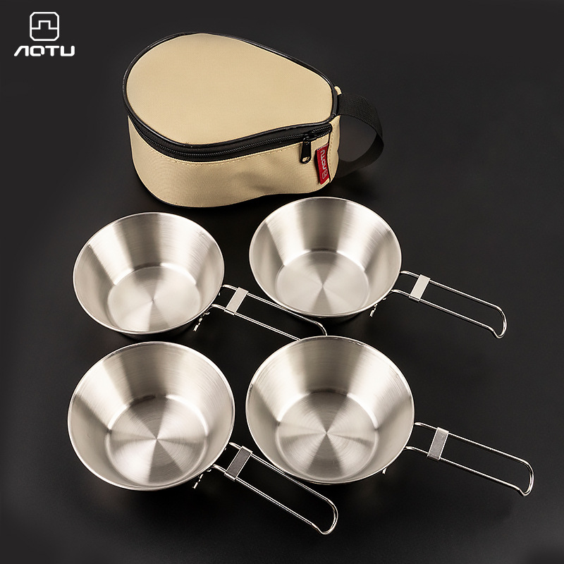 Picture of 300ml Outdoor Stainless Steel Snow Bowl Camping Tableware Set Portable Foldable Picnic Bbq Bowl 4 Pack